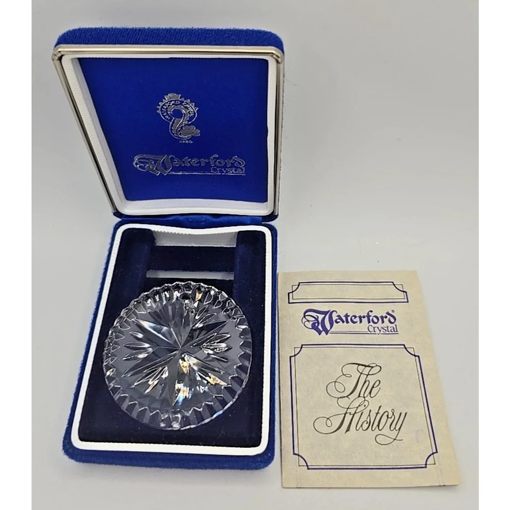 Vintage Waterford Crystal Snow Star Christmas Disc‎ Ornament Box Paper U97